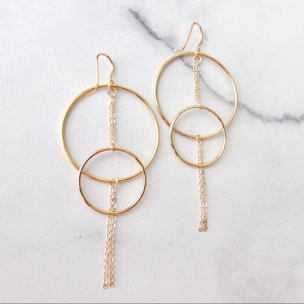 Multi chain circle drop earrings 14k GF - Picture 3 of 4